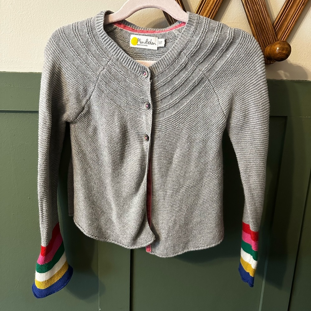 Biden Girls Gray Sweater with Colorful Stripes